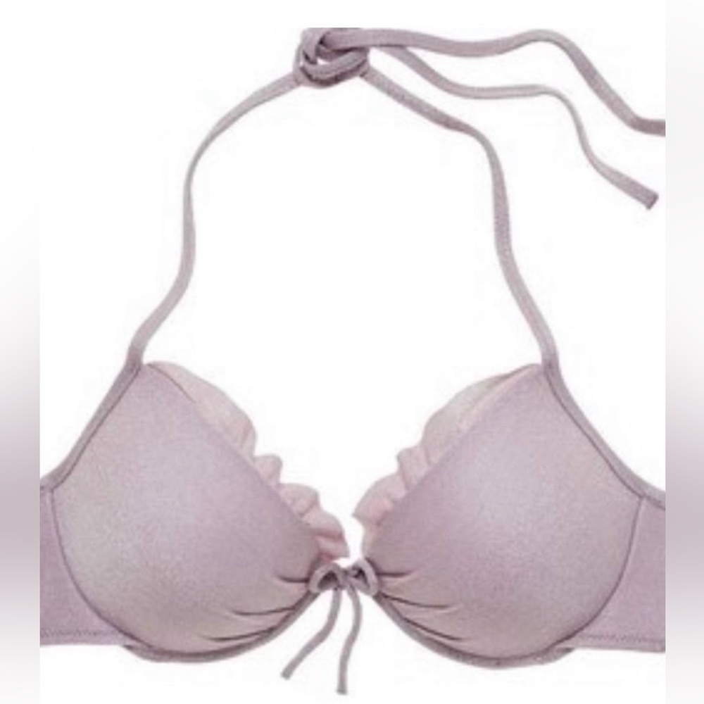 NWT Victoria’s Secret Malibu Shimmer Push Up Bikini Top Lavender Grey, size 34 D